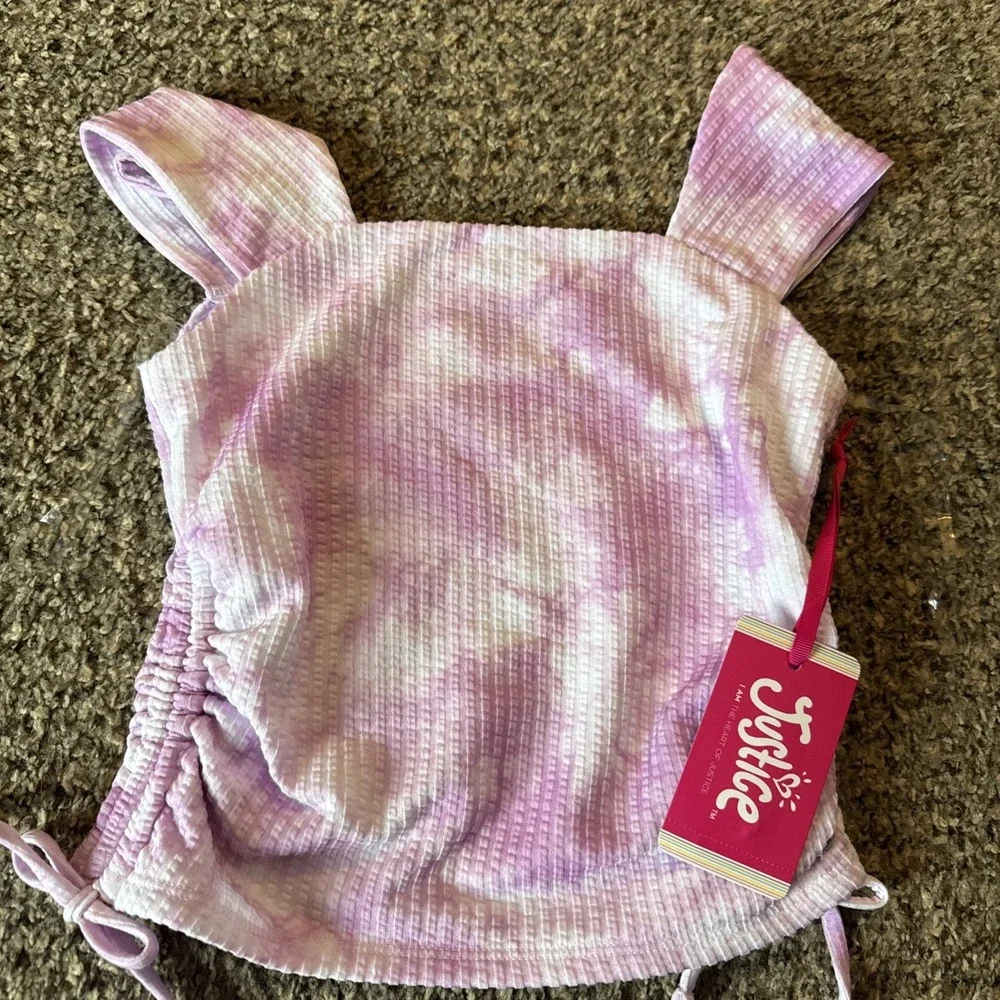 Justice Lavender and White Tie-Dye Ribbed Square-Neck Tank Size Small